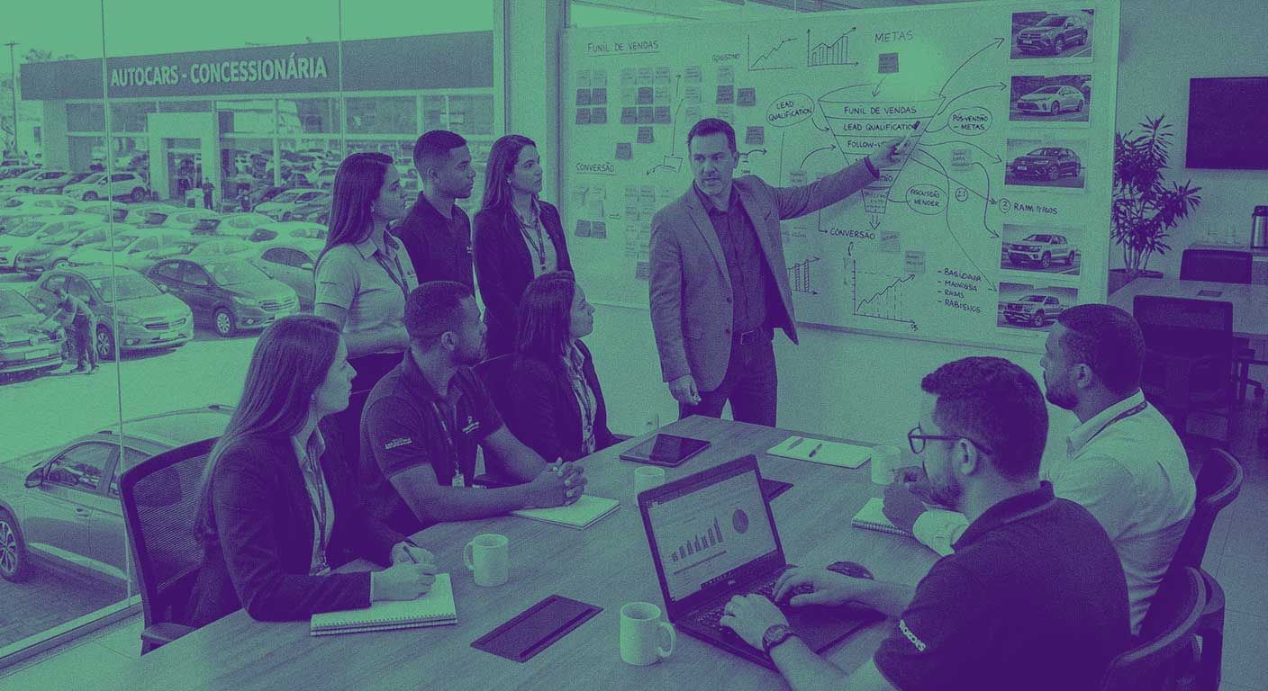Equipe de vendas e gestão de loja automotiva